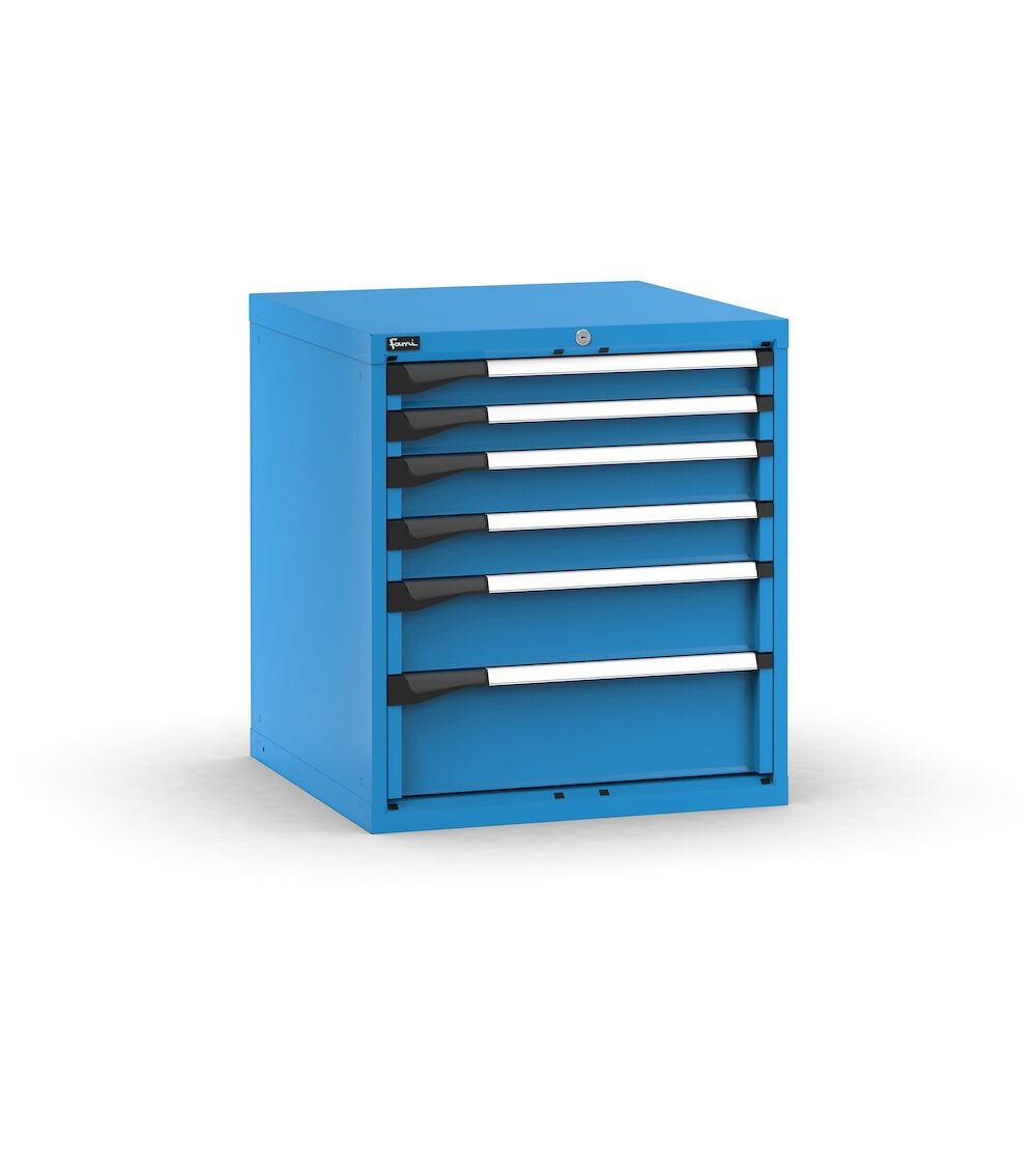 Blocco cassettiera da banco, 6 cassetti 2x75 2x100 1x150 1x200, L714 x P726 x H800 mm