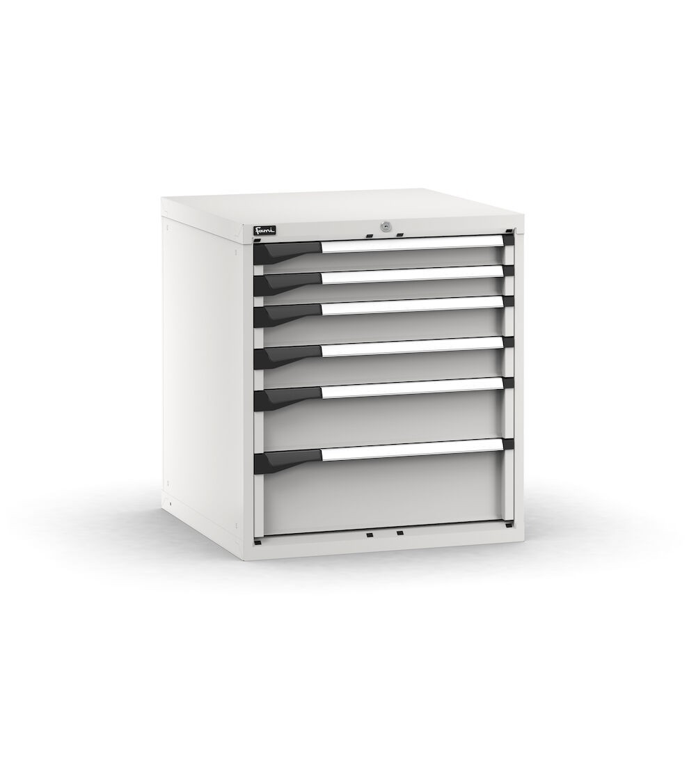 Blocco cassettiera da banco, 6 cassetti 2x75 2x100 1x150 1x200, L714 x P726 x H800 mm