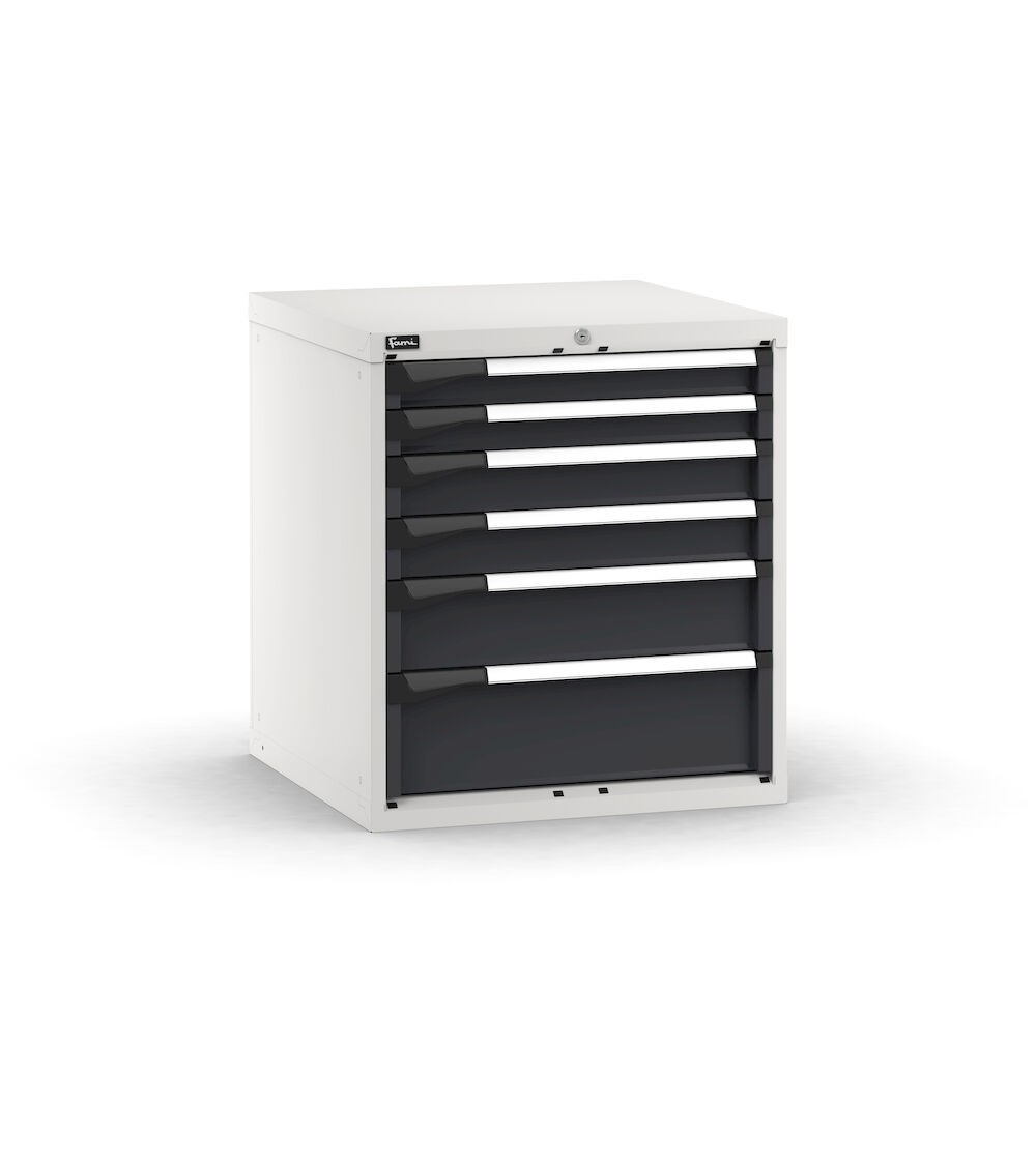 Blocco cassettiera da banco, 6 cassetti 2x75 2x100 1x150 1x200, L714 x P726 x H800 mm