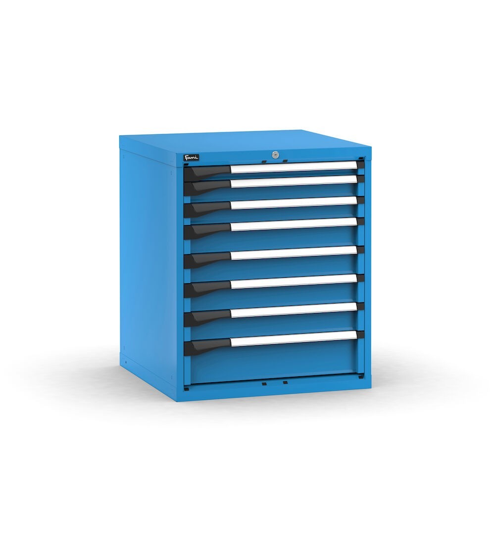 Blocco cassettiera da banco, 8 cassetti 1x50 2x75 4x100 1x150, L714 x P726 x H850 mm