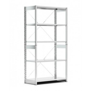 Scaffale in acciaio con 5 ripiani, L1057 x P421 x H2011 mm