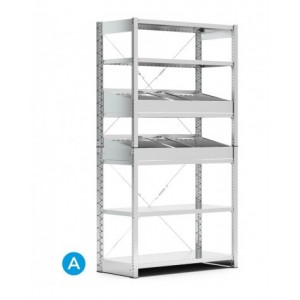 Scaffalatura per minuterie a 6 ripiani con divisori, L1057 x P621 x H2011 mm