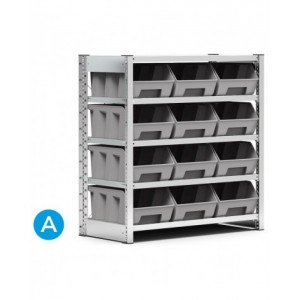 Scaffale con 12 contenitori a 5 piani, L1057 x P521 x H1111 mm