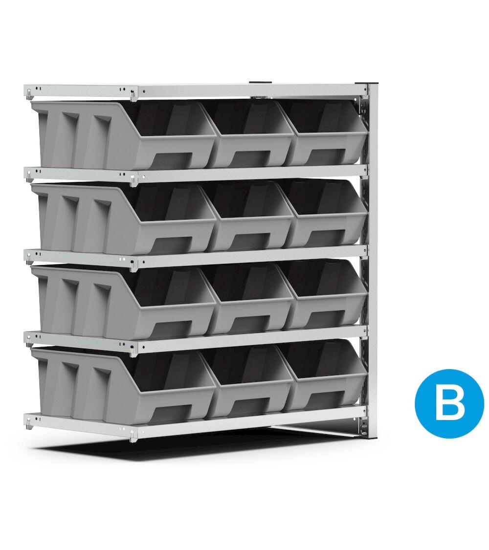 Scaffale aggiuntivo con 12 contenitori a 5 piani, L1028 x P521 x H1111 mm