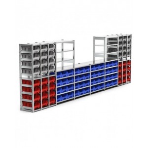 Scaffale aggiuntivo con 12 contenitori a 5 piani, L1028 x P521 x H1111 mm