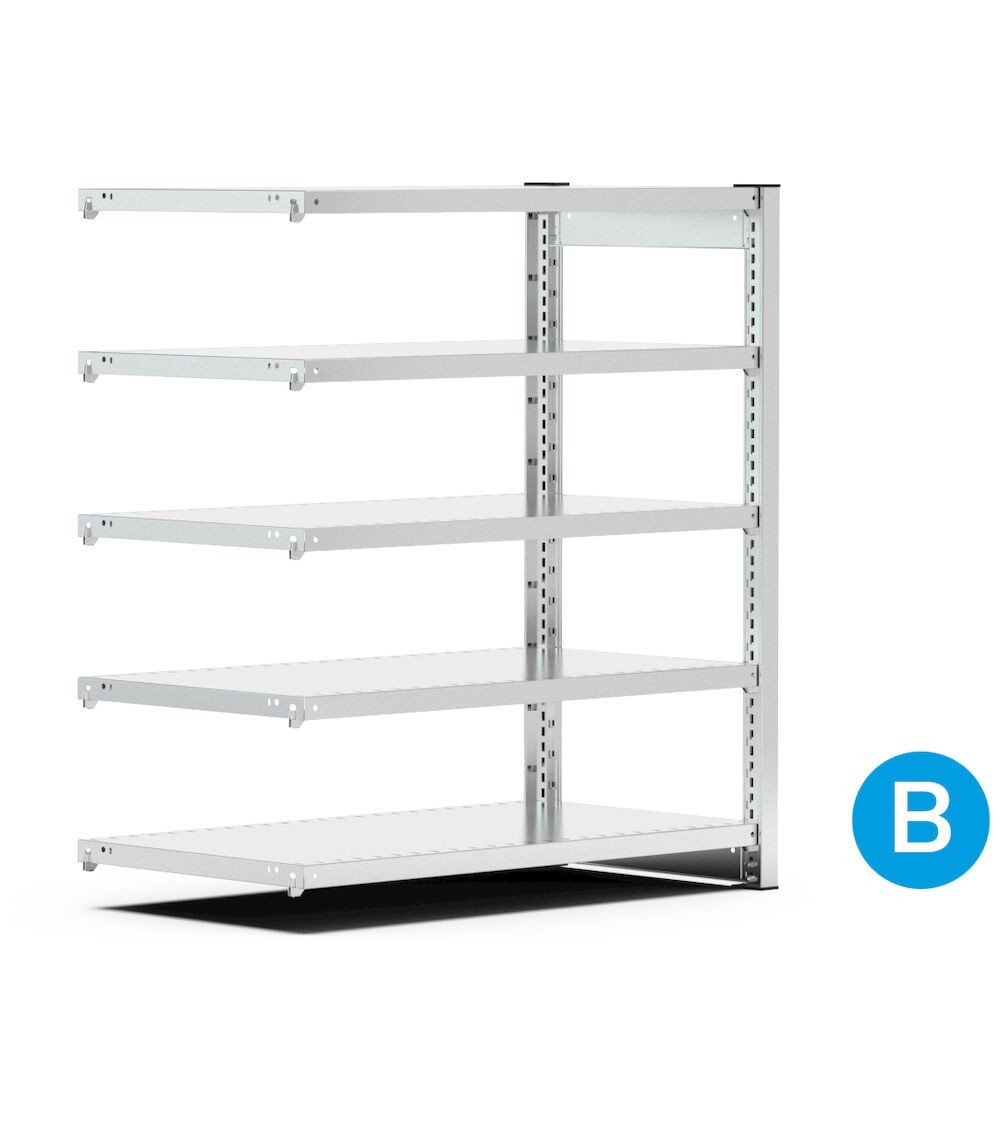 Scaffale aggiuntivo porta contenitori mis.4 con 5 ripiani, L1028 x P521 x H1111 mm