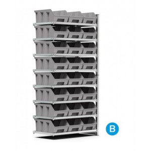 Scaffale aggiuntivo porta contenitori, 8 ripiani, 24 contenitori a bocca di lupo mis.4, L1028 x P521 x 2056 mm