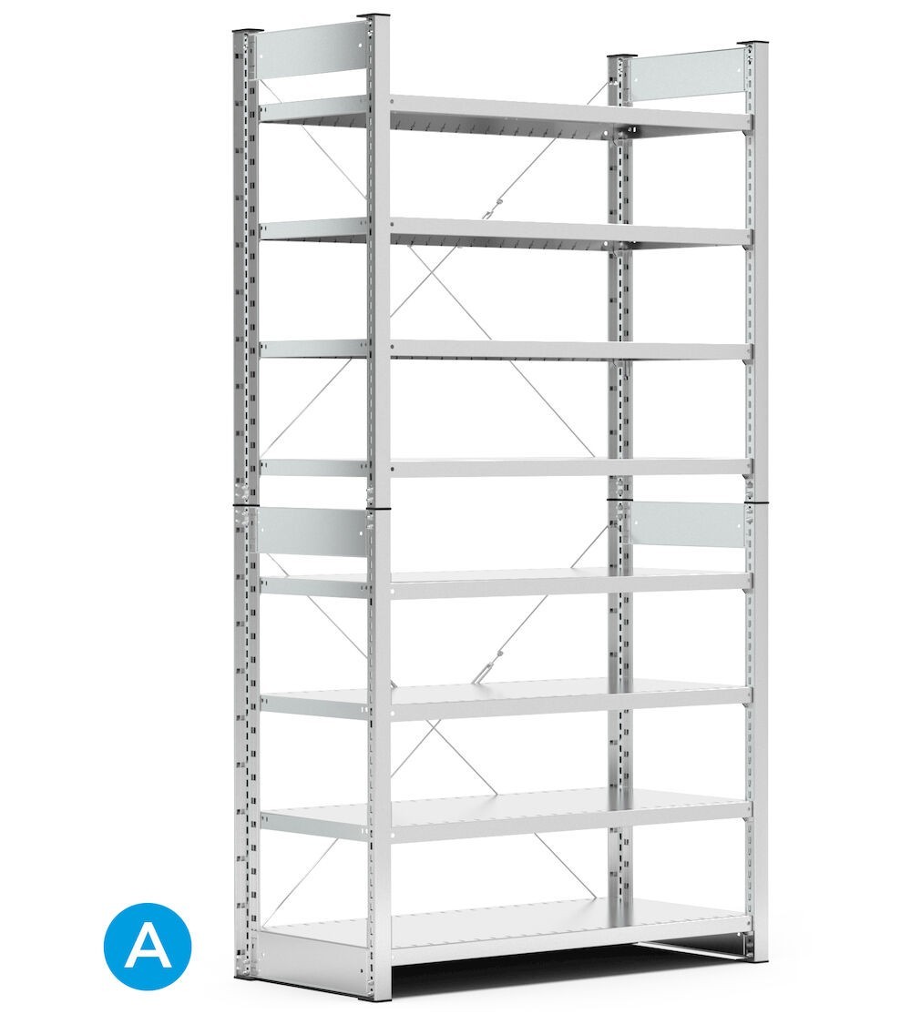 Scaffale per contenitori a bocca di lupo mis.4, 8 ripiani, L1057 x P521 x 2016 mm