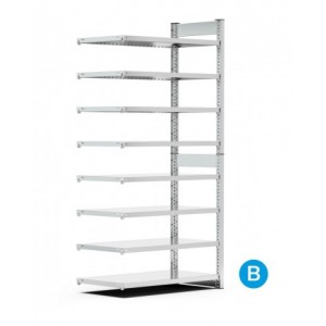 Scaffale aggiuntivo per contenitori a bocca di lupo mis.4, 8 ripiani, L10287 x P521 x 2016 mm