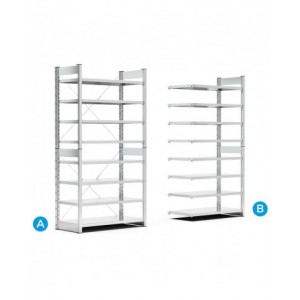 Scaffale aggiuntivo per contenitori a bocca di lupo mis.4, 8 ripiani, L10287 x P521 x 2016 mm