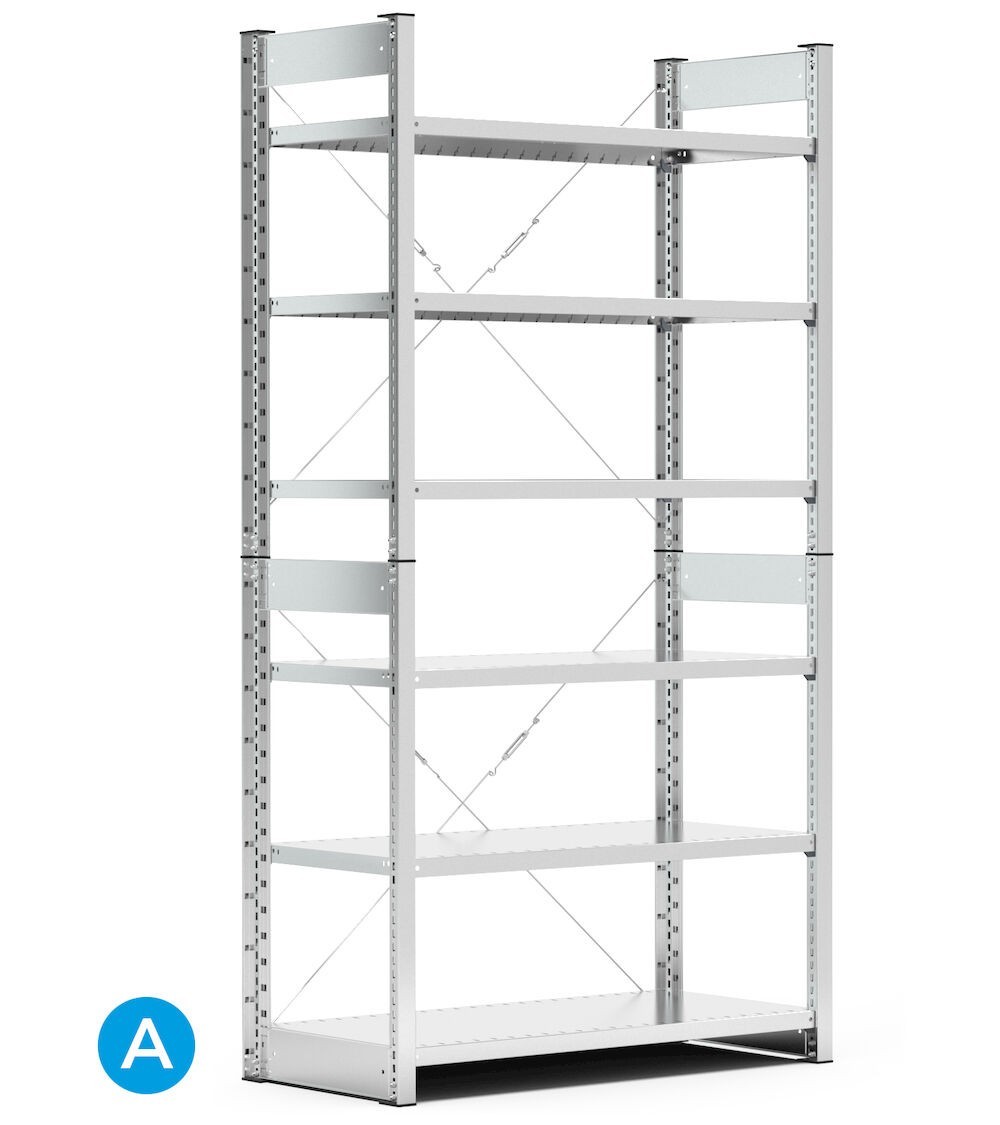 Scaffale per contenitori a bocca di lupo mis.4A5, 6 ripiani, L1057 x P521 x 2016 mm