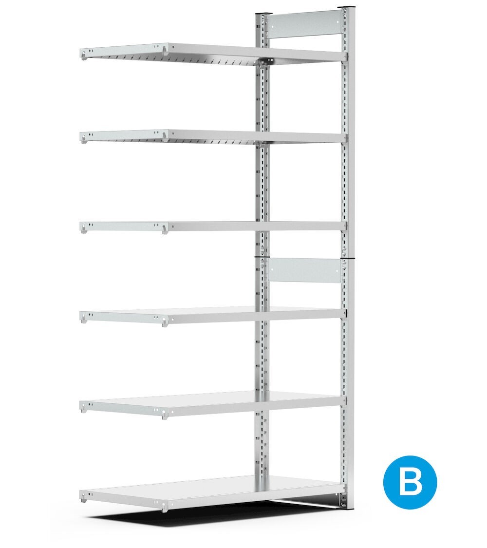 Scaffale aggiuntivo per contenitori a bocca di lupo mis.4A5, 6 ripiani, L1028 x P521 x 2016 mm