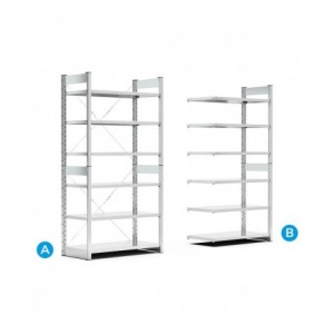 Scaffale aggiuntivo per contenitori a bocca di lupo mis.4A5, 6 ripiani, L1028 x P521 x 2016 mm