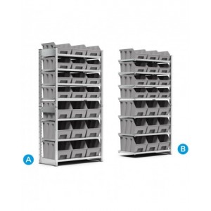 Scaffale porta contenitori, 7 ripiani, 21 contenitori a bocca di lupo mis.4/4A5, L1057 x P521 x 2111 mm