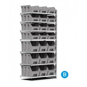 Scaffale aggiuntivo porta contenitori, 7 ripiani, 21 contenitori a bocca di lupo mis.4/4A5, L1028 x P521 x 2111 mm