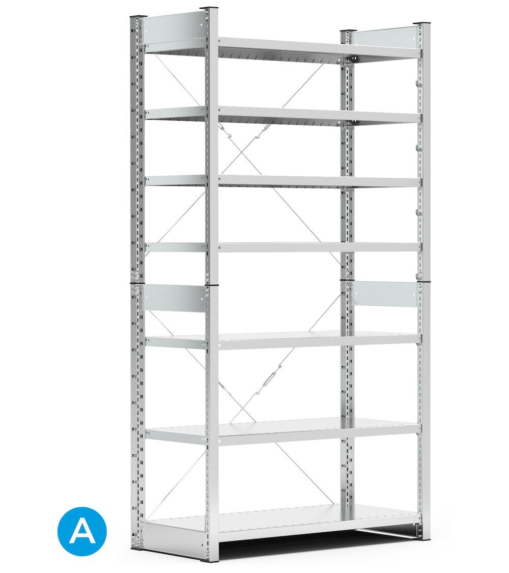 Scaffale per contenitori a bocca di lupo mis.4/4A5, 7 ripiani, L1057 x P521 x 2016 mm