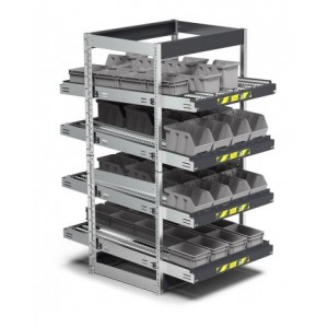 Scaffale dinamico a rulli con 4 telai inclinabili, L1100 x P1509 x H2009 mm