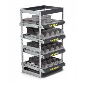 Scaffale dinamico a rulli con 4 telai inclinabili, L1100 x P1009 x H2009 mm