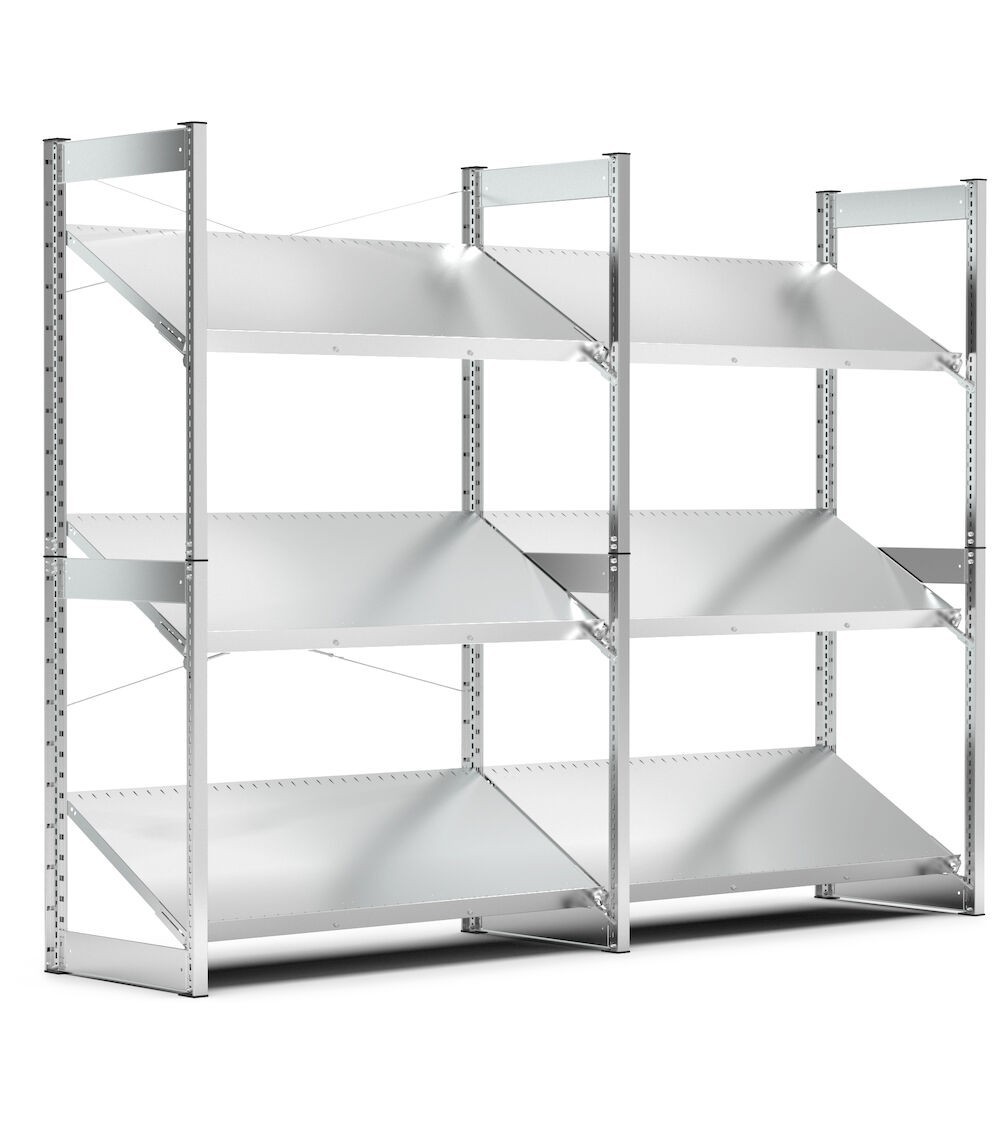 Scaffale a ripiani inclinati, L2671 x P621 x H2016 mm