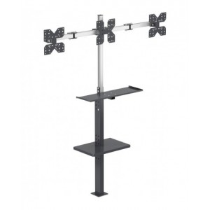 Supporto per 3 monitor da pavimento con porta tastiera e mensola