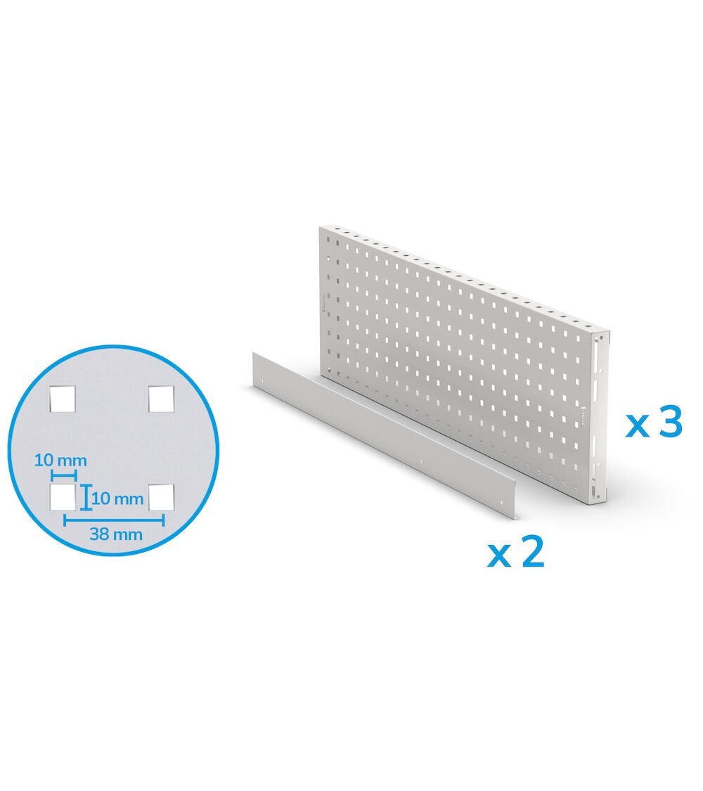 Kit 3 Pannelli porta attrezzi e 2 bordi, 953x40x304 mm