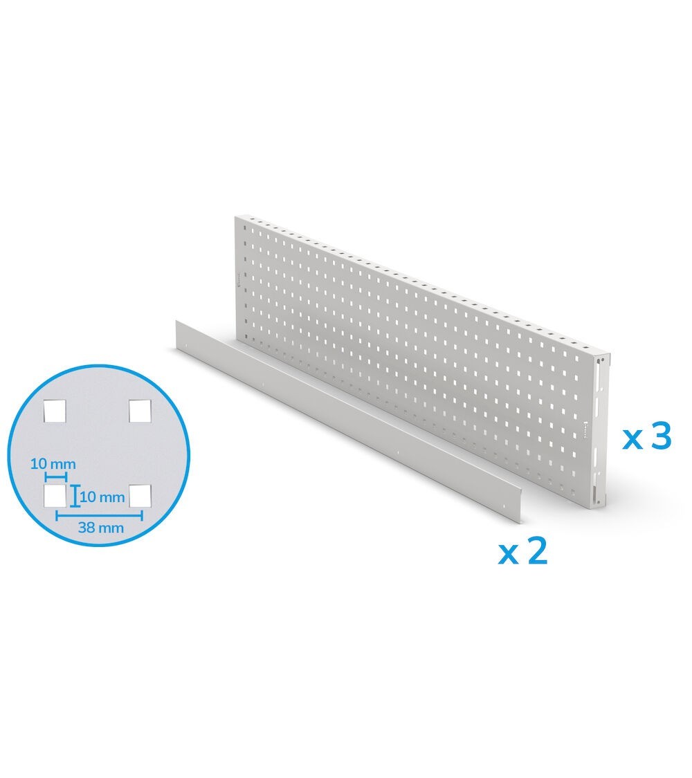 Kit 3 Pannelli porta attrezzi e 2 bordi, 1438x40x304 mm