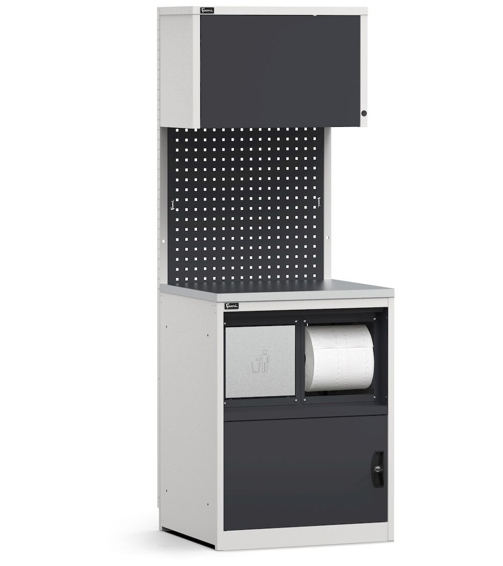 Modulo con armadio con vano rifiuti e rotolo di carta, L 714 mm GARAGE010