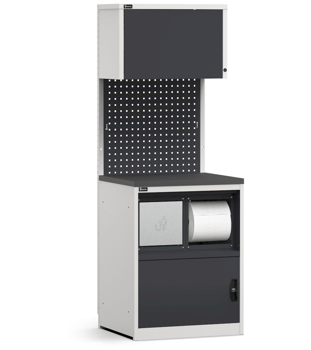 Modulo con armadio con vano rifiuti e rotolo di carta, L 714 mm, GARAGE011