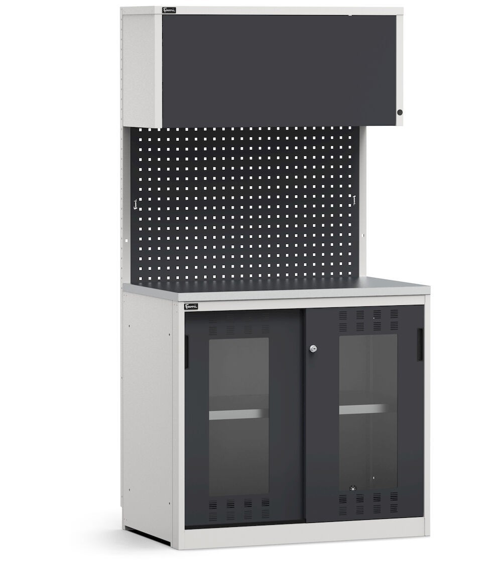 Modulo con armadio con ante scorrevoli fessurate in policarbonato, L 1020 mm, GARAGE022