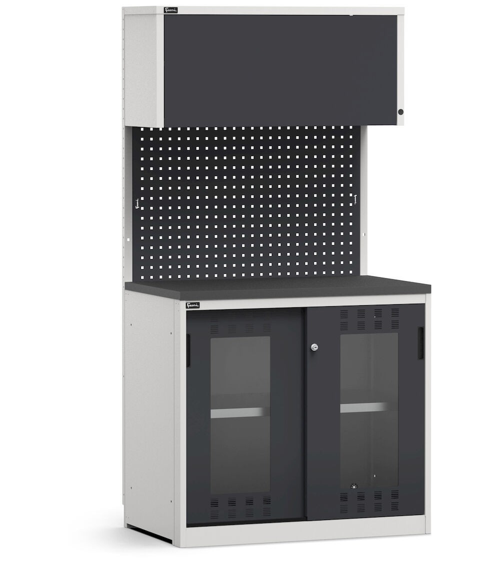 Modulo con armadio con ante scorrevoli fessurate in policarbonato, L 1020 mm, GARAGE023