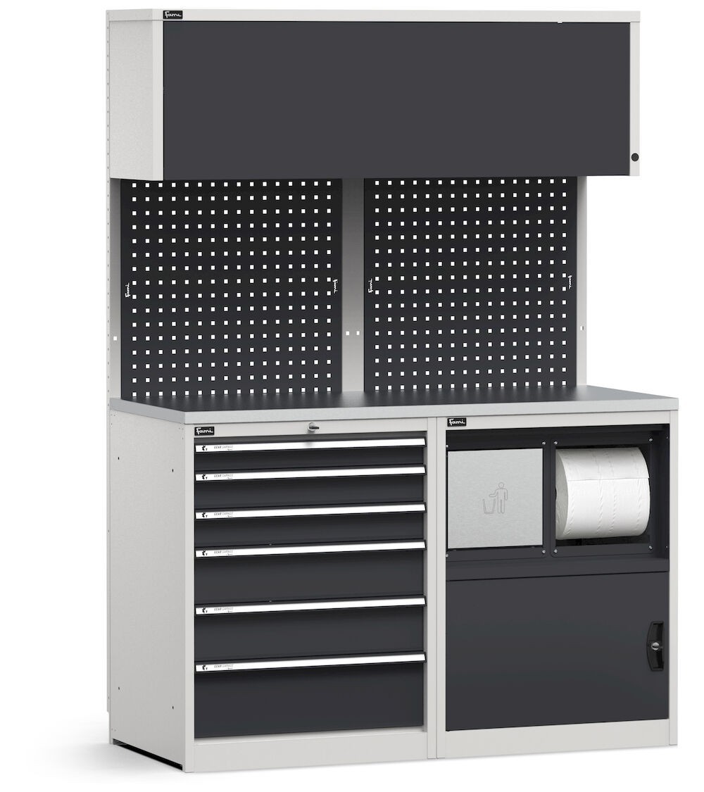 Modulo con cassettiera e armadio con vano rifiuti, L 1428 mm, GARAGE028