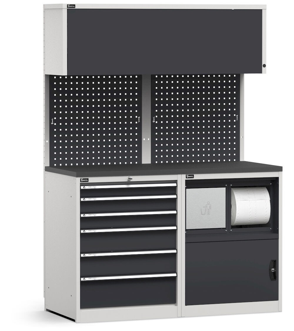 Modulo con cassettiera e armadio con vano rifiuti, L 1428 mm, GARAGE029