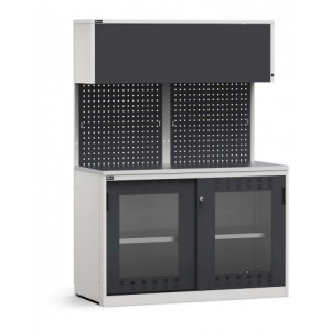 Modulo con armadio con ante scorrevoli fessurate in policarbonato, L 1428 mm, GARAGE032