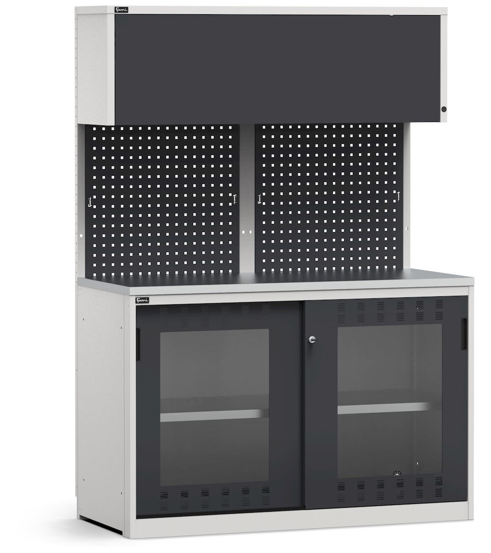 Modulo con armadio con ante scorrevoli fessurate in policarbonato, L 1428 mm, GARAGE032