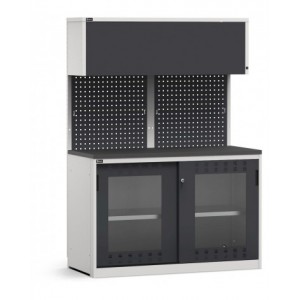 Modulo con armadio con ante scorrevoli fessurate in policarbonato, L 1428 mm, GARAGE033