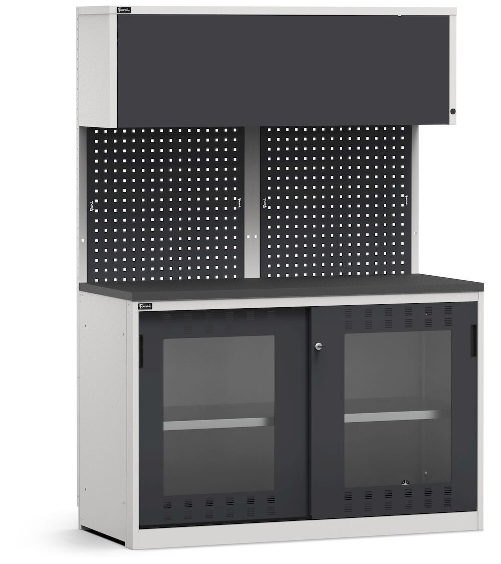 Modulo con armadio con ante scorrevoli fessurate in policarbonato, L 1428 mm, GARAGE033