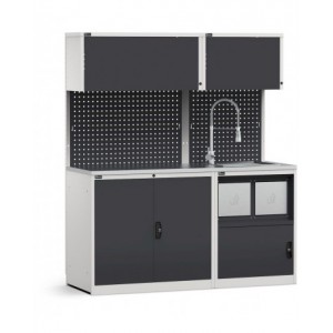 Modulo con armadio con vano rifiuti e lavandino, L 1734 mm, GARAGE038