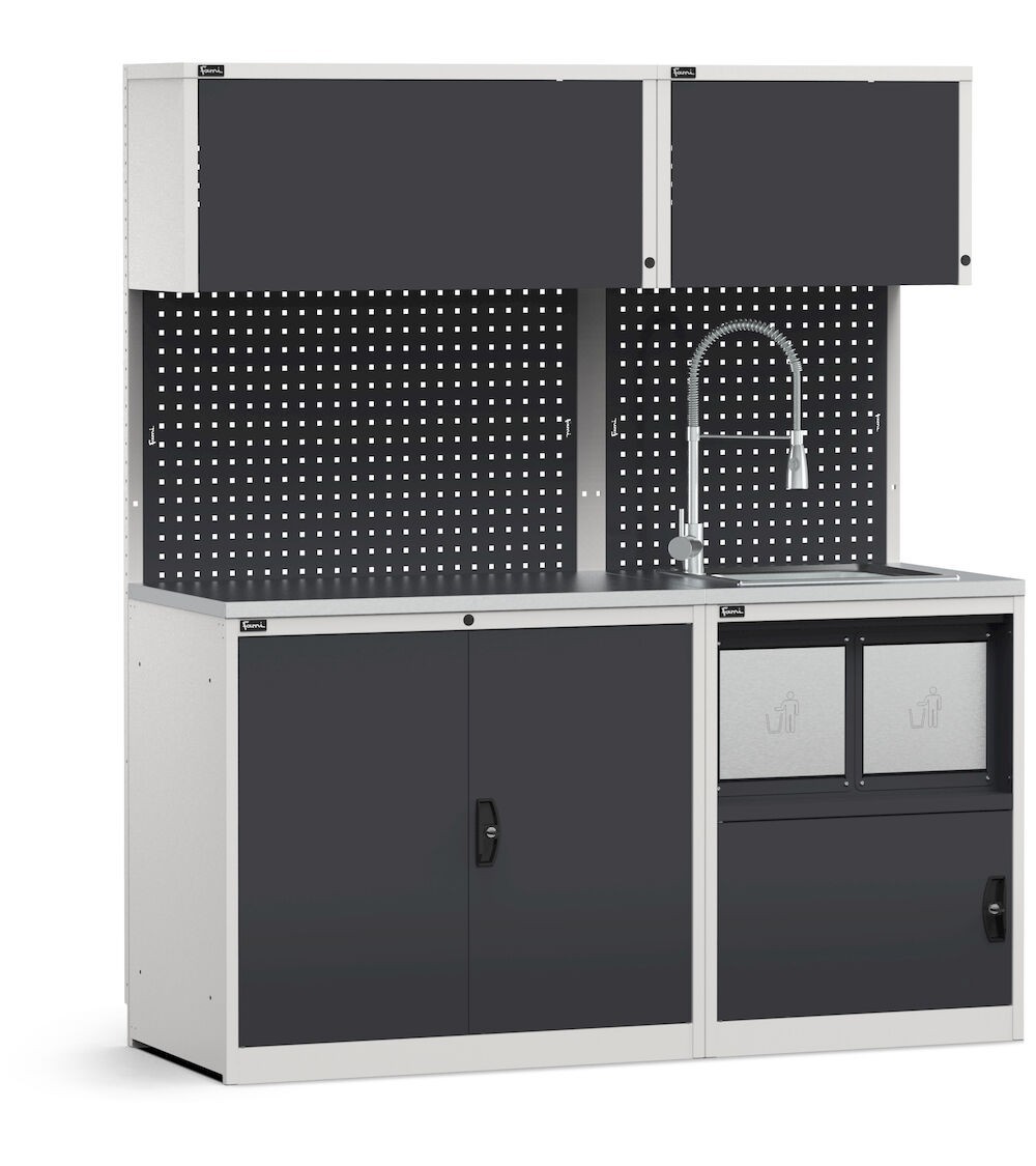 Modulo con armadio con vano rifiuti e lavandino, L 1734 mm, GARAGE038