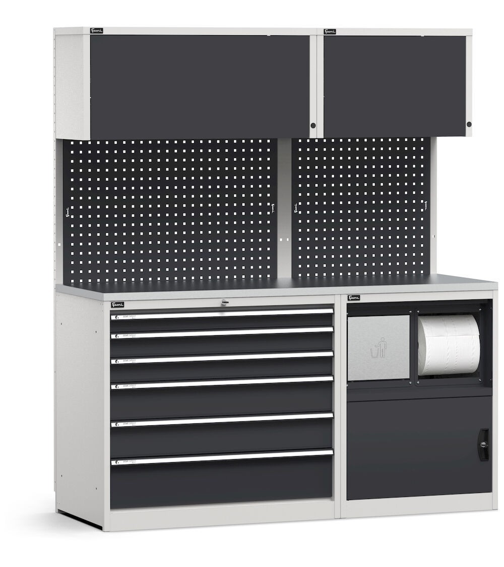 Modulo con cassettiera e armadio con vano rifiuti, L 1734 mm, GARAGE039