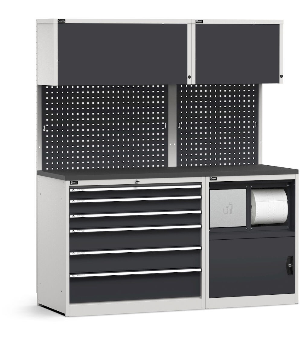 Modulo con cassettiera e armadio con vano rifiuti, L 1734 mm, GARAGE040