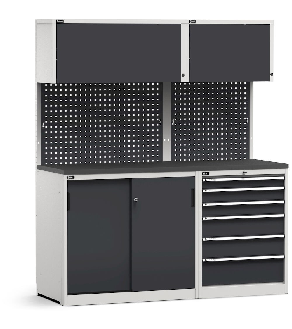 Modulo con cassettiera e armadio con ante scorrevoli, L 1734 mm, GARAGE042