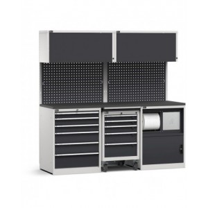 Modulo con cassettiera, carrello porta utensili e armadio con vano rifiuti, L 2040 mm, GARAGE050