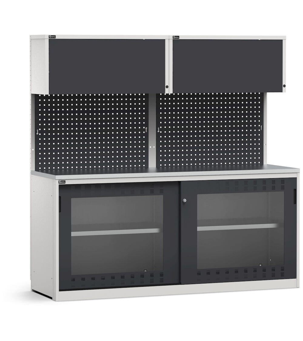 Modulo con armadio con ante scorrevoli fessurate in policarbonato, L 2040 mm, GARAGE055