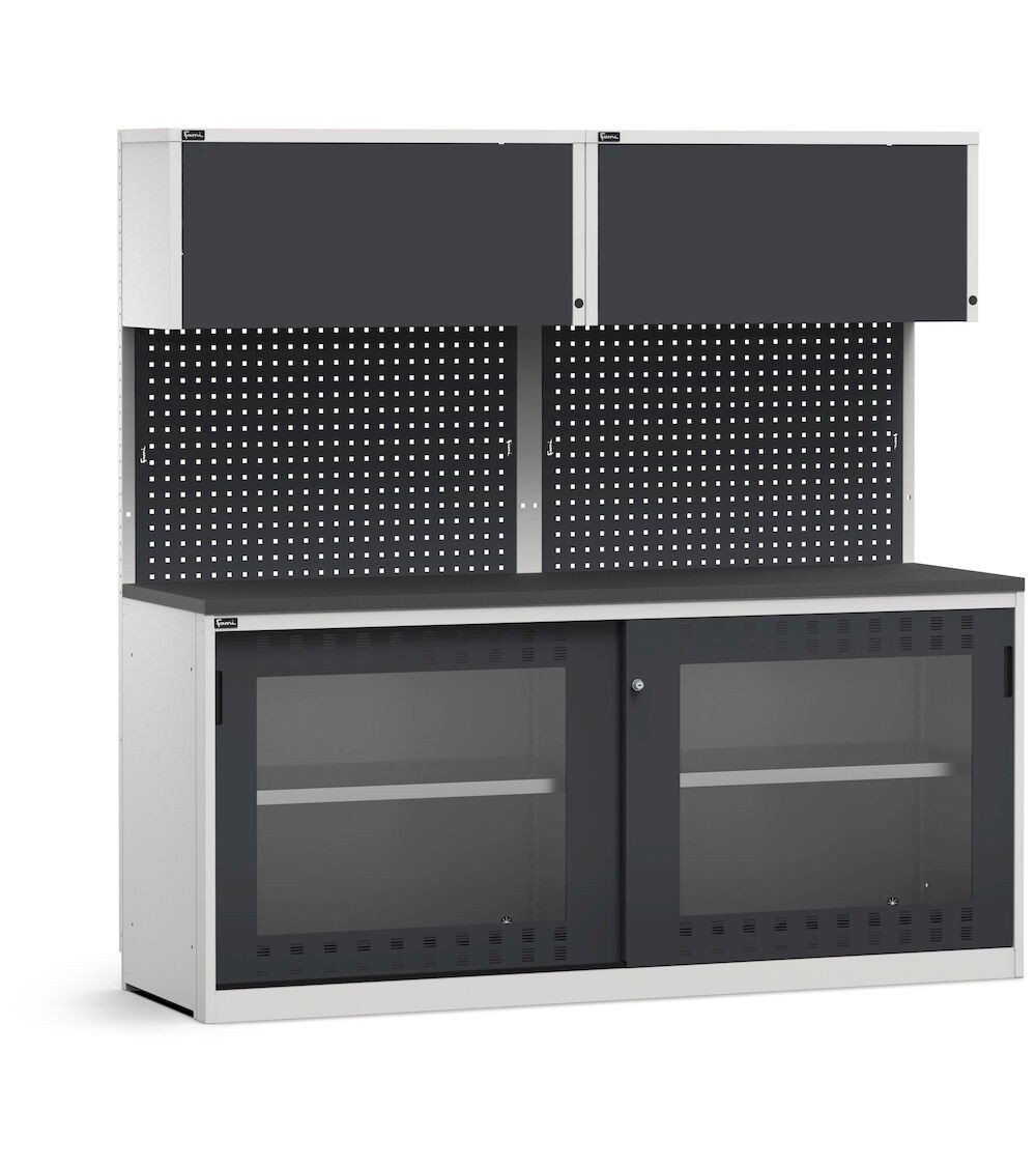 Modulo con armadio con ante scorrevoli fessurate in policarbonato, L 2040 mm, GARAGE056