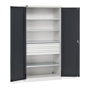 Armadio da officina con porte a battente e cassetti, L 1023 mm, GARAGE069