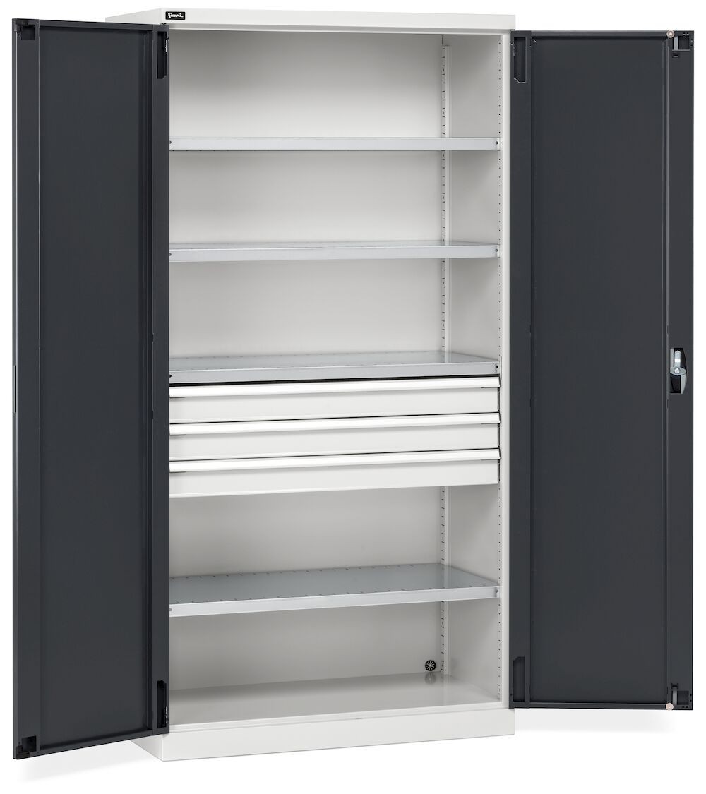 Armadio da officina con porte a battente e cassetti, L 1023 mm, GARAGE069