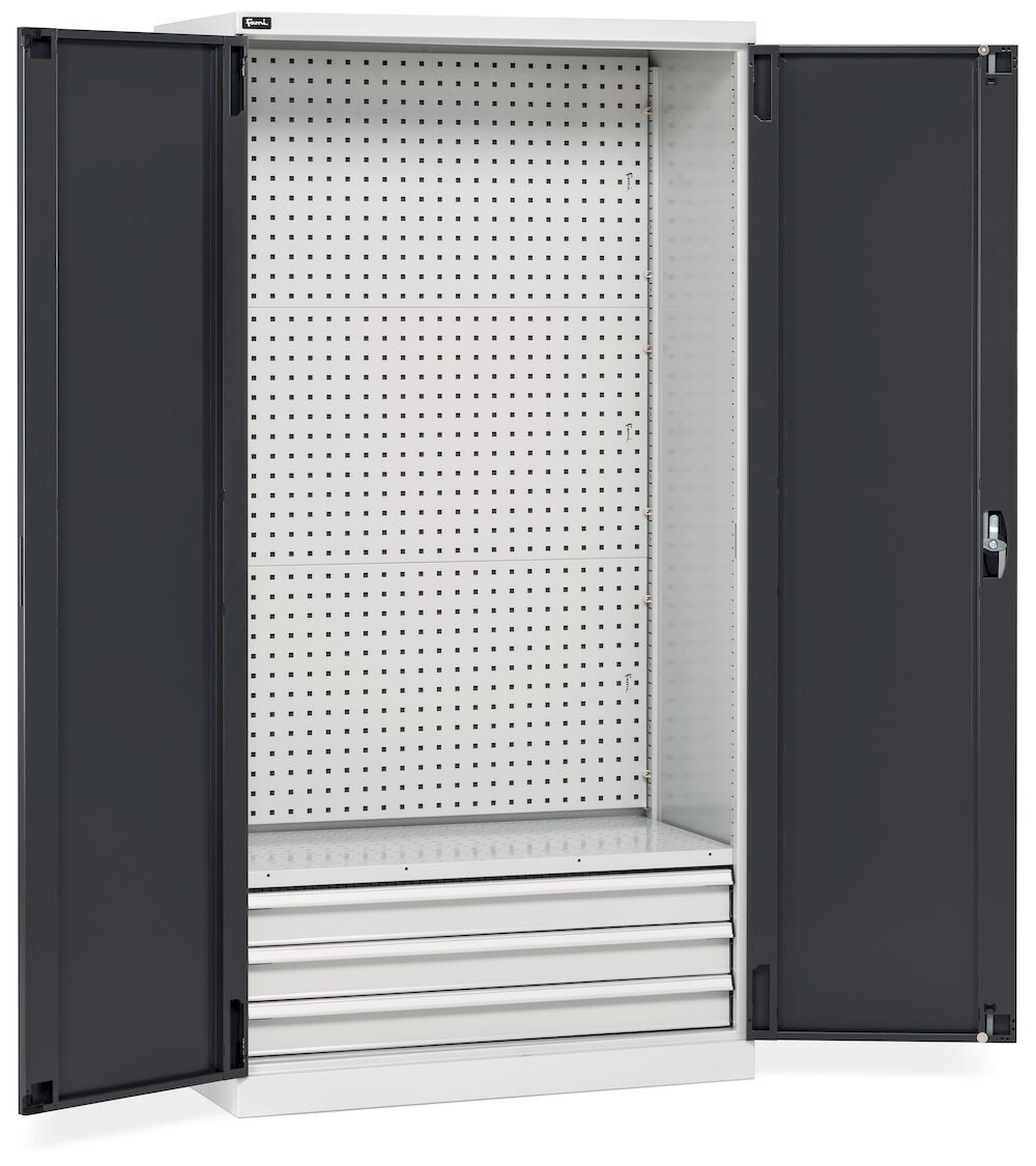 Armadio da officina con porte a battente e piani/pannelli forati, L 1023 mm, GARAGE071