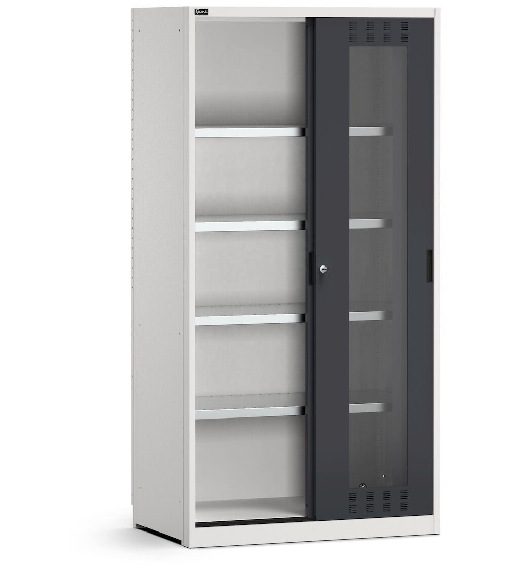 Armadio da officina con porte scorrevoli fessurate in policarbonato, L 1020 mm, GARAGE076