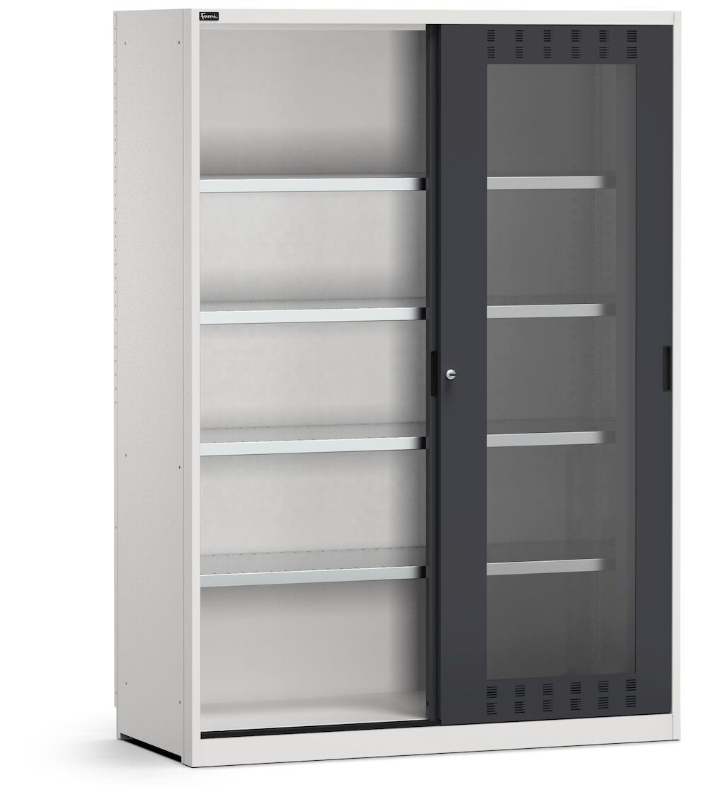 Armadio da officina con porte scorrevoli fessurate in policarbonato, L 1427 mm, GARAGE079