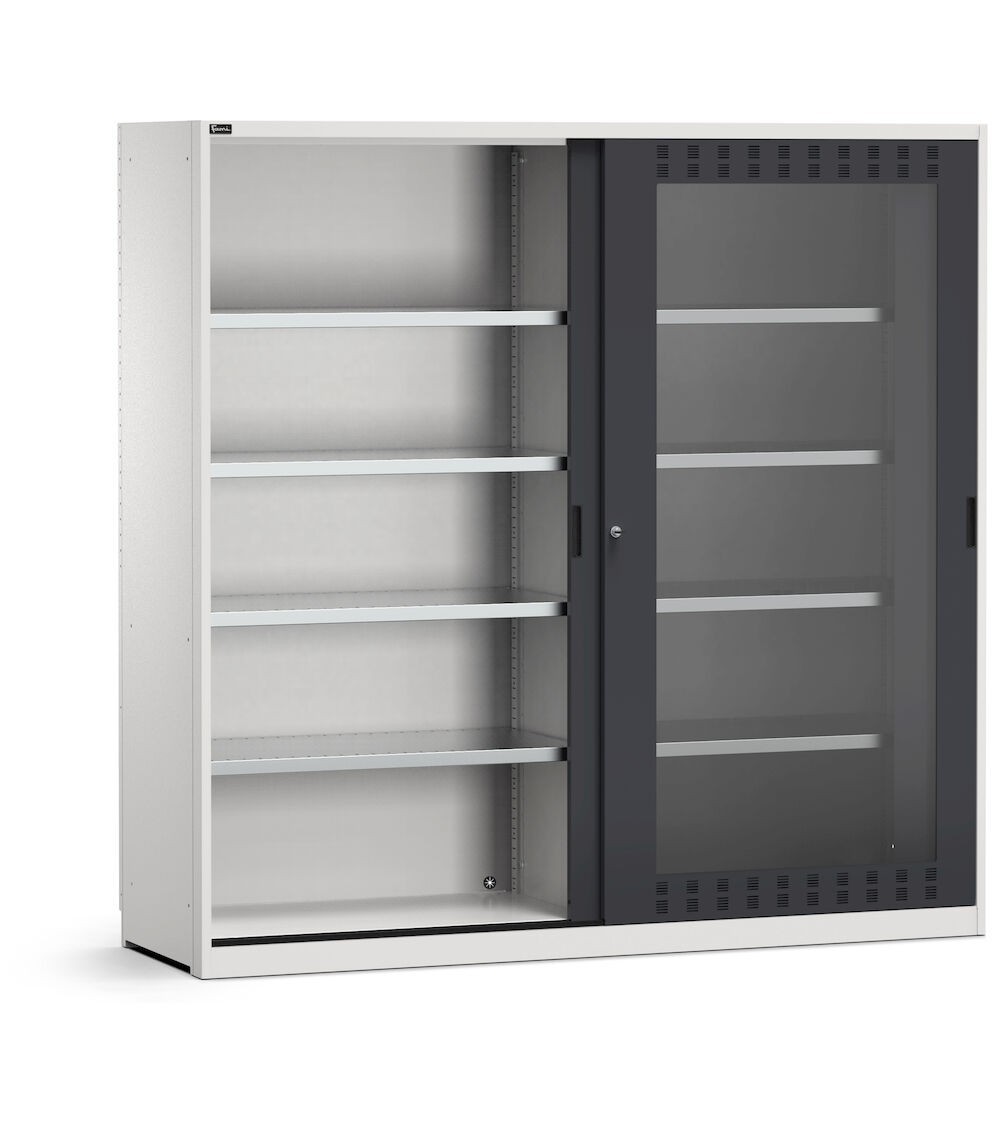 Armadio da officina con porte scorrevoli fessurate in policarbonato e paratia divisoria, L 2040 mm, GARAGE082